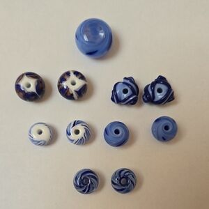 Lot of Blue and White Art Glass & Lapis Beads